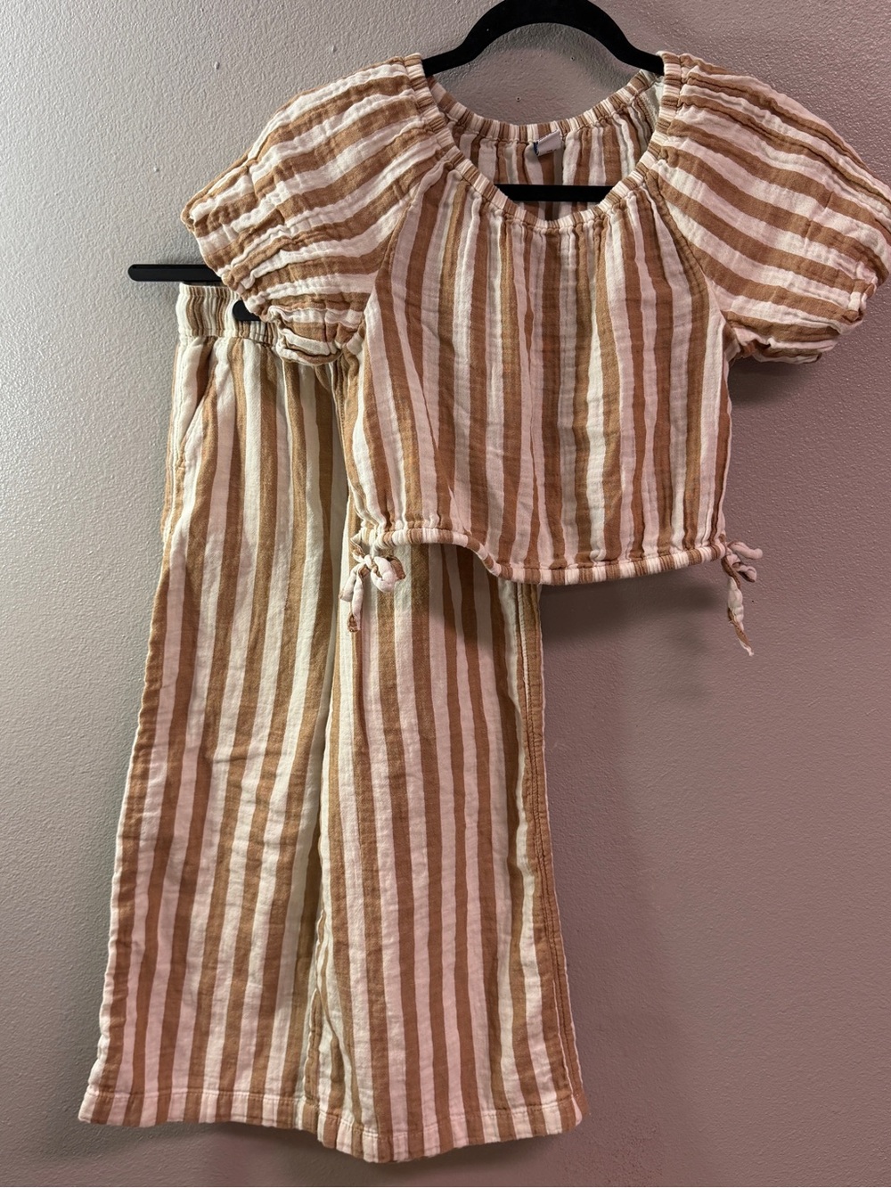 Old Navy Beige & White Striped Girls Pajama Set